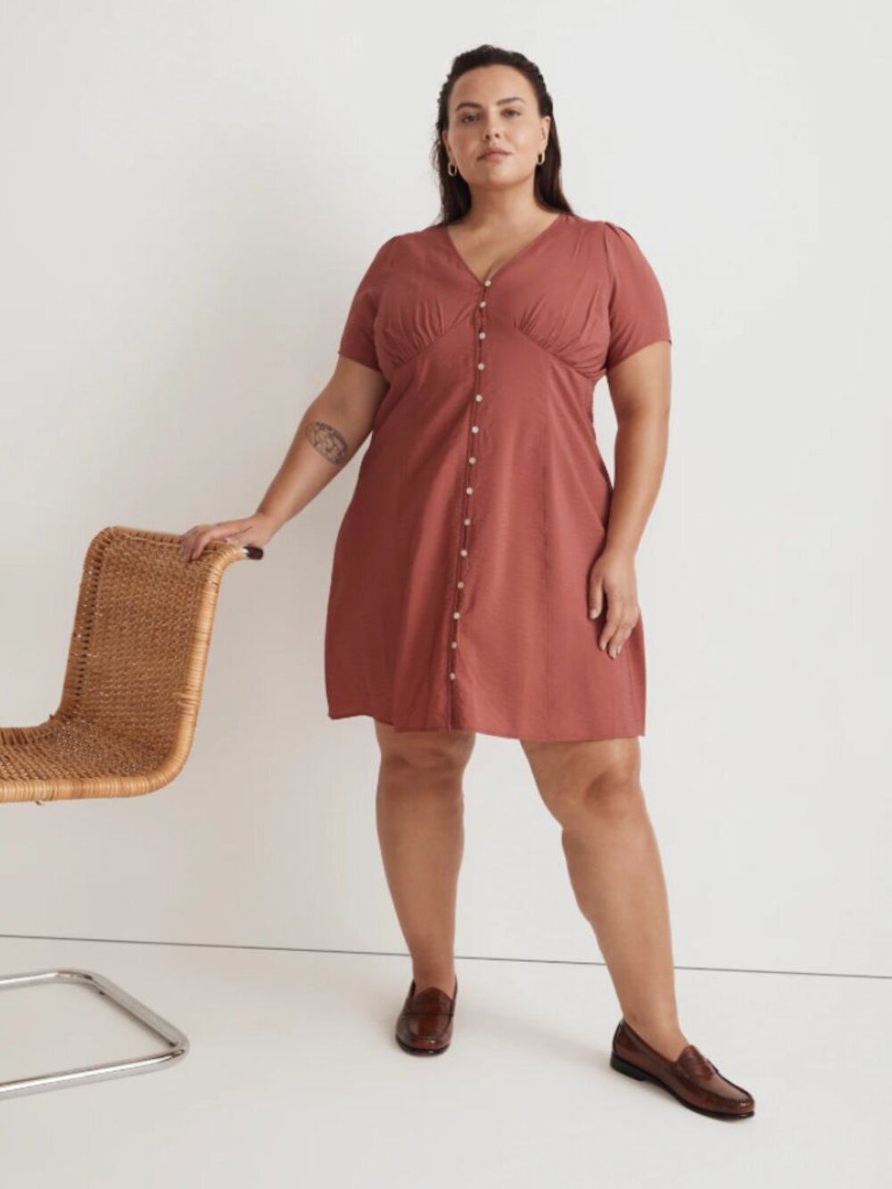Madewell Plus Shirred Button-Front Mini Dress | Antique Rose | Size 18W